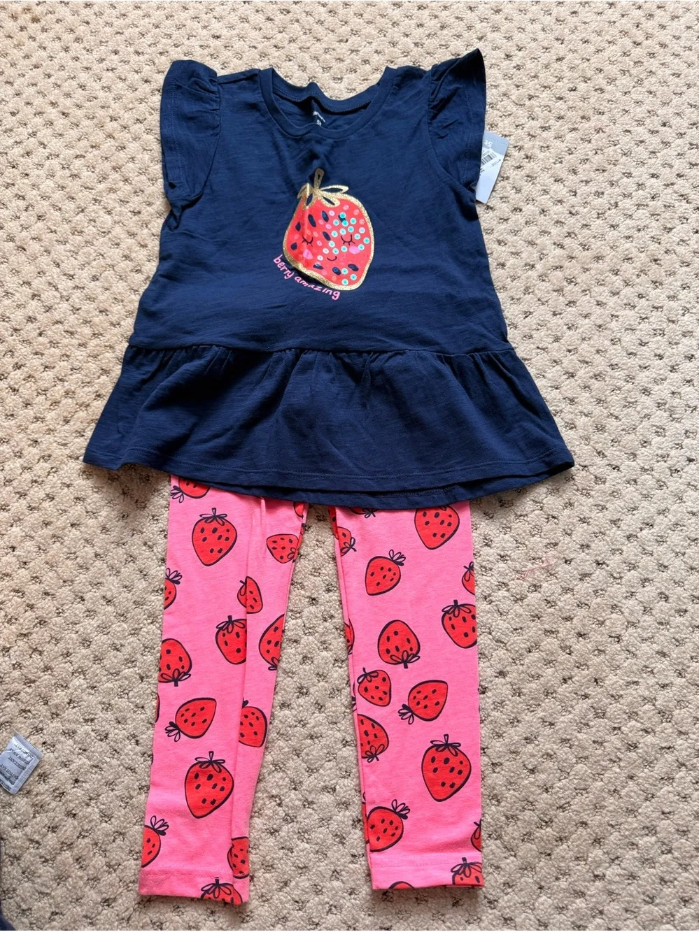 Carter's Navy Top with Pink Strawberry Print Leggings - Picture 1 of 1